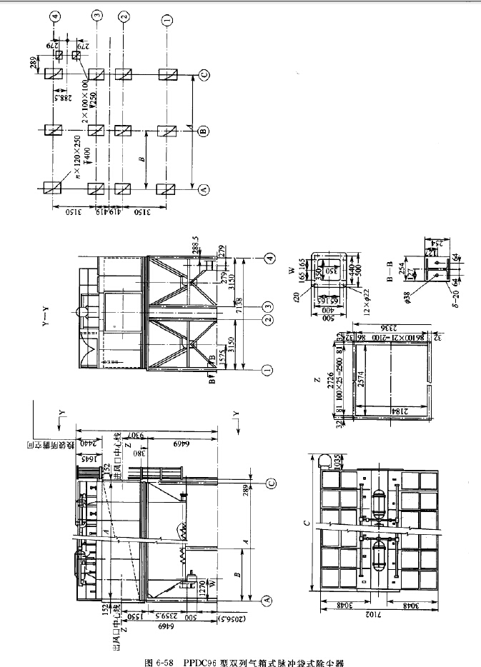 PPDC96型雙列氣箱式脈沖袋式除塵器 PPDC96型雙列氣箱式脈沖袋式除塵器